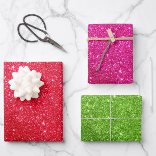Gift Wrapping Paper: Red, Pink & Green Glitter Wrapping Paper Sheets