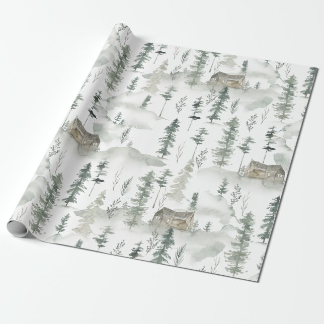 Gift Wrapping Paper Rustic Forest Mountain Cabin (Unrolled)
