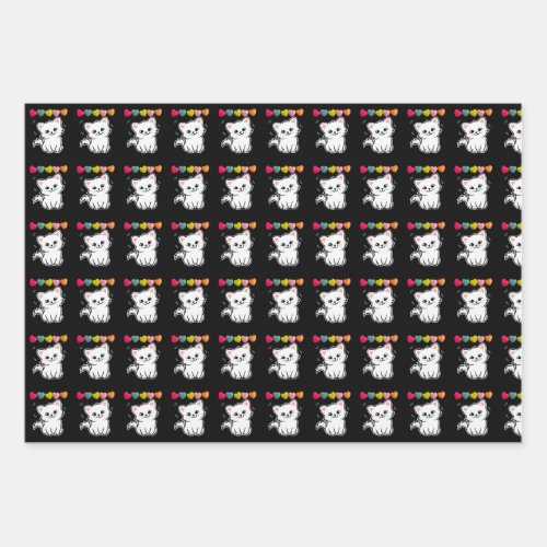 Gift Wrapping Paper With Kitten and Drum Pattern