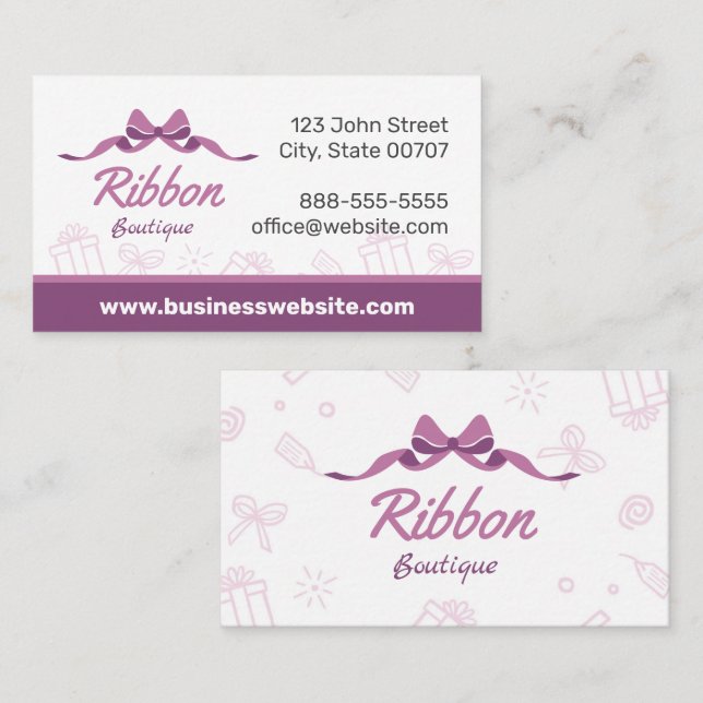Gift Wrapping Present with Purple Ribbon Bow Business Card (Front/Back)