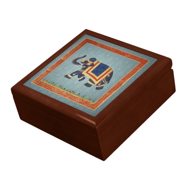 Giftbox large blue grey India Elephant Jewelry Box (Side)