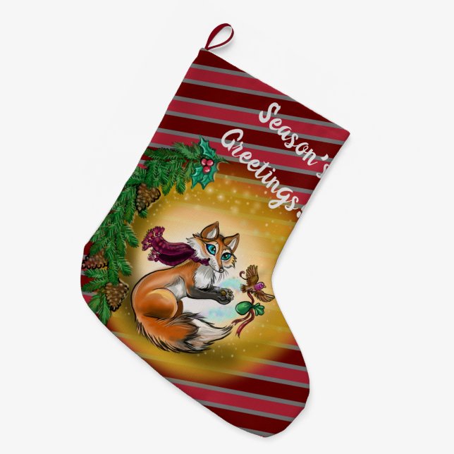 Gifting Fox Holiday Large Christmas Stocking (Front (Hanging))