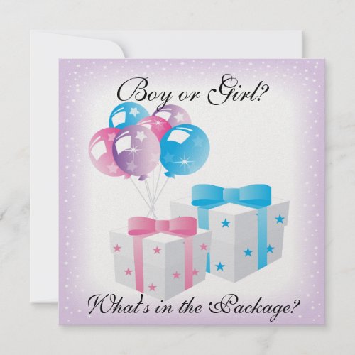 Gifts and Balloons Baby Gender Reveal Party Invit Personalized Announcements
