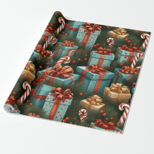 Gifts and candy cane wrapping paper