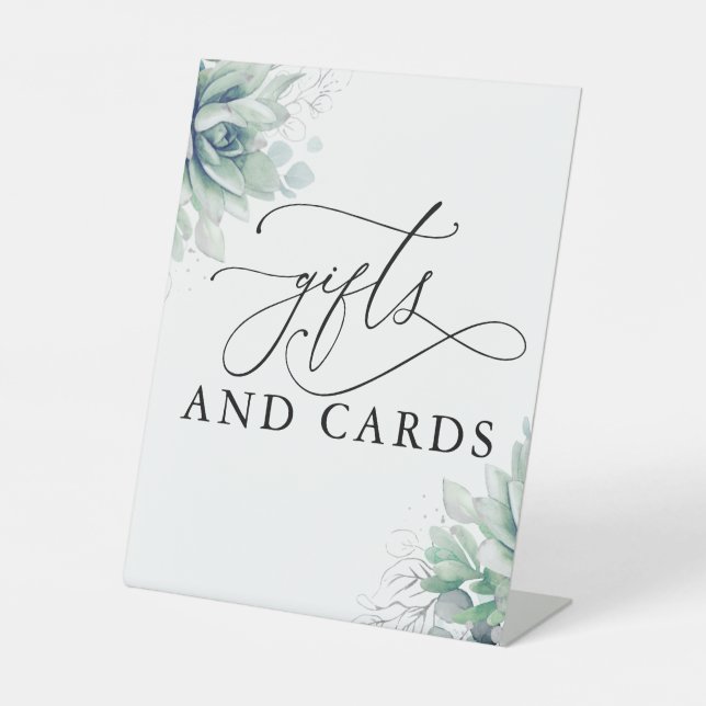 Gifts and Card Succulents Greenery Wedding Pedesta Pedestal Sign (Front)