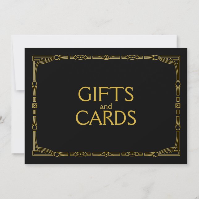 "Gifts and Cards" Gold Art Deco Style Wedding Sign Invitation (Front)