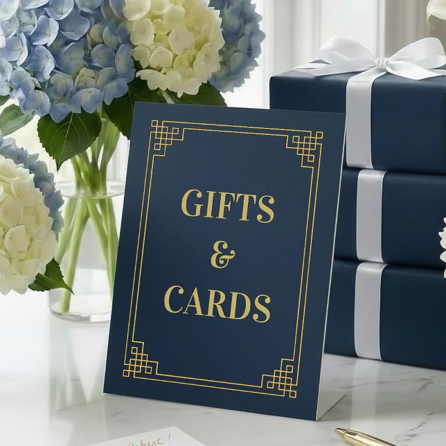 Gifts and Cards Pedestal Sign Chic Navy and Gold (SEE FULL SUITE AT BOTTOM)