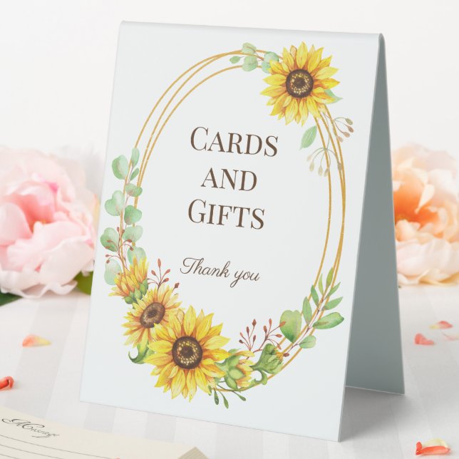 Gifts and cards sunflowers boho wedding  table tent (In SItu (Wedding))