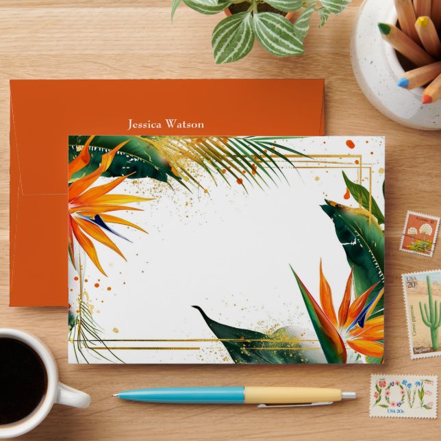 Gifts Birds of Paradise Bliss orange Envelope (Desk)