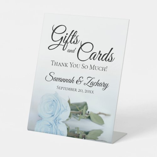 Gifts  Cards Elegant Dusty Blue Rose Thank You Pedestal Sign