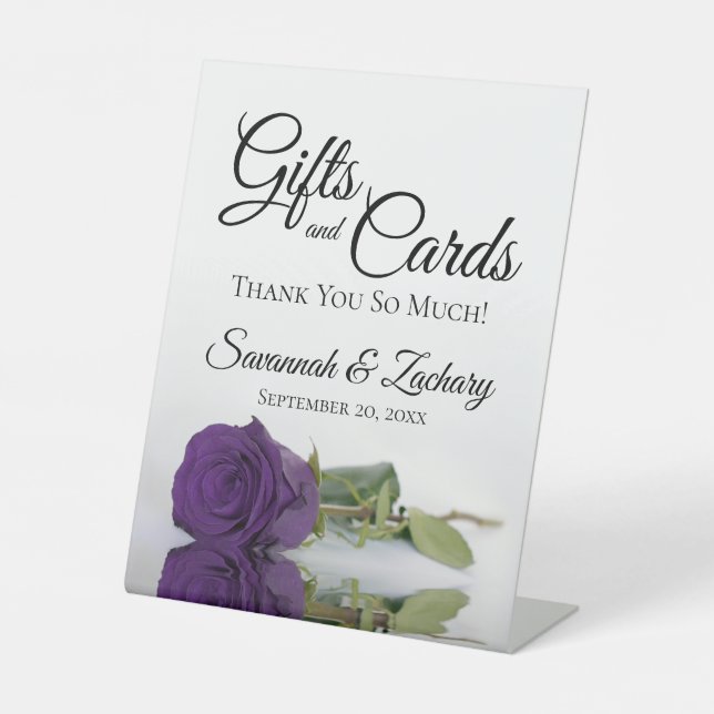 Gifts & Cards Elegant Royal Purple Rose Thank You Pedestal Sign (Front)
