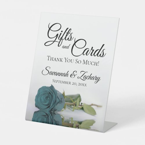 Gifts  Cards Elegant Teal Rose Thank You Pedestal Sign