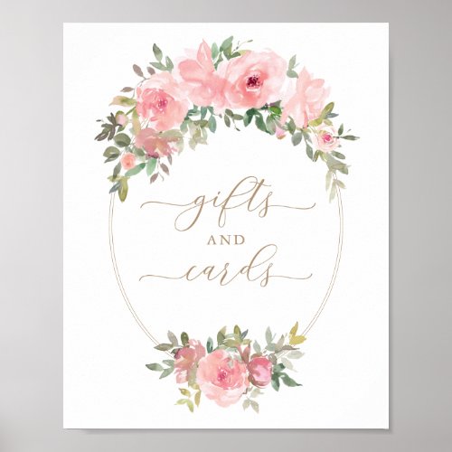 Gifts Cards Sign Pink Floral Greenery Baby Shower