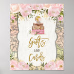 Gifts Cards Travel Map Bridal Shower Vintage Peony Poster<br><div class="desc">Pink and Gold Vintage Travel Gifts and Cards Sign
Featuring feminine blush pink watercolor flowers</div>