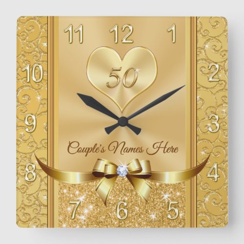 Gifts for 50th Wedding Anniversary for Friends Square Wall Clock
