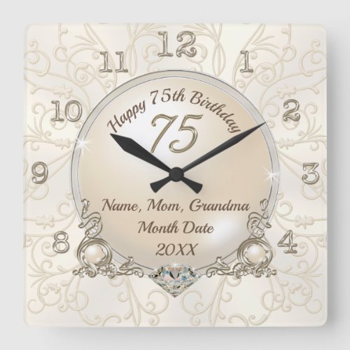 Gifts for 75th Birthday Woman Mom Wife Grandma Square Wall Clock