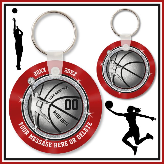 Gifts for Girl Basketball Players, Red and White Keychain (Basketball Bag Tags. Basketball  goodie bag ideas. Red, Basketball Theme Party Favors for Girls. )
