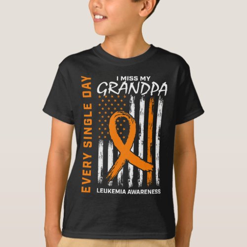 Gifts For Loss Of Grandpa Leukemia Awareness Flag  T_Shirt