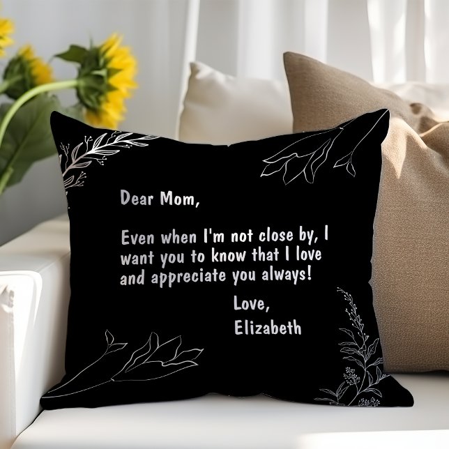 Gifts For Mom Black Personalized Letter to Mom Fle Throw Pillow (Creator Uploaded)
