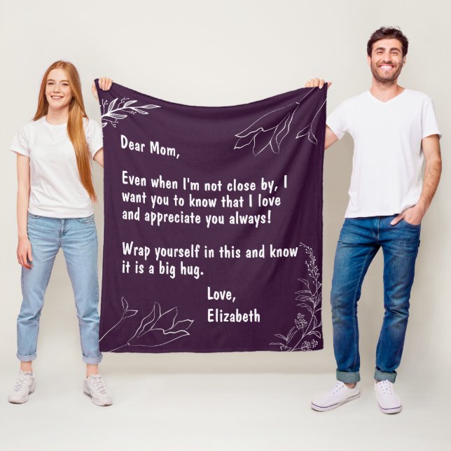 Gifts For Mom Purple Personalized Letter to Mom Fleece Blanket (In Situ)