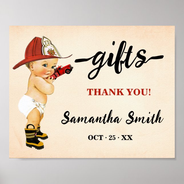 Gifts Little Firefighter Baby Shower Sign (Front)