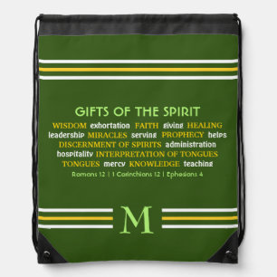 GIFTS OF SPIRIT Green   MONOGRAM   Christian Drawstring Bag
