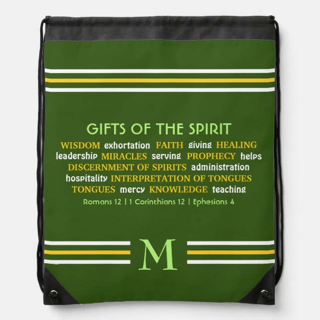 GIFTS OF SPIRIT Green | MONOGRAM | Christian Drawstring Bag (Front)