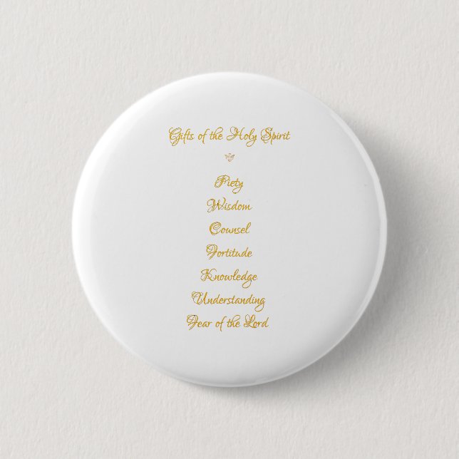 Gifts of The Holy Spirit in 3D Look Golden Script Button (Front)