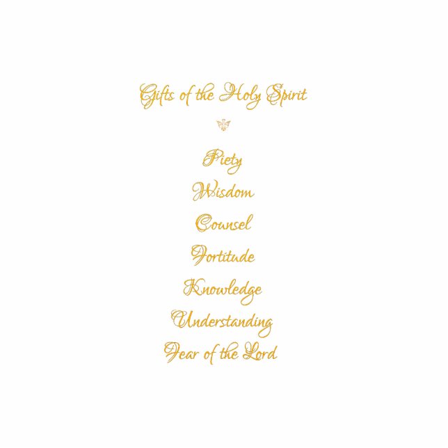Gifts of The Holy Spirit in 3D Look Golden Script Cutout (Front)