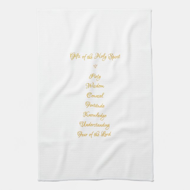 Gifts of The Holy Spirit in 3D Look Golden Script Kitchen Towel (Vertical)