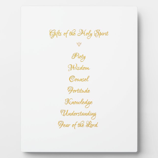 Gifts of The Holy Spirit in 3D Look Golden Script Plaque (Front)