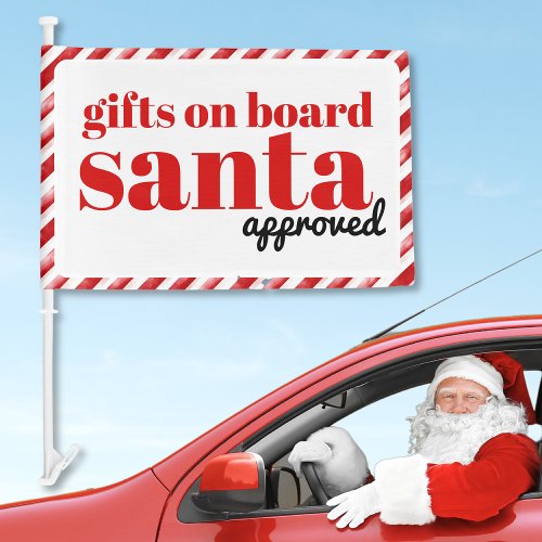 Gifts on board Santa approved humor bold Christmas Car Flag