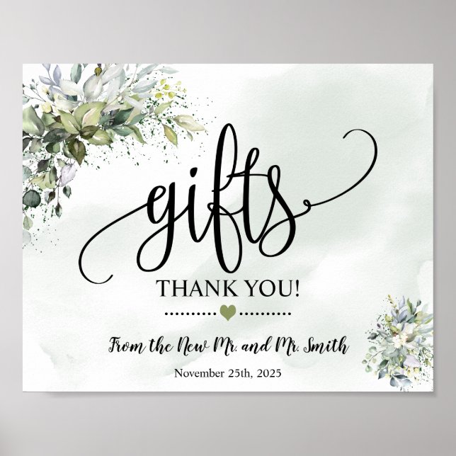 Gifts sign shower wedding reception eucalyptus (Front)