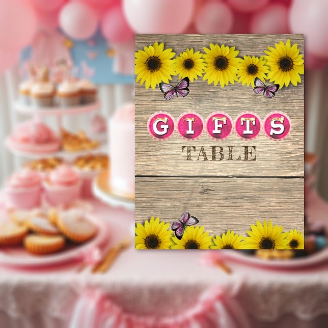 Gifts Table Sign Sunflower Pink Baby Shower (Creator Uploaded)