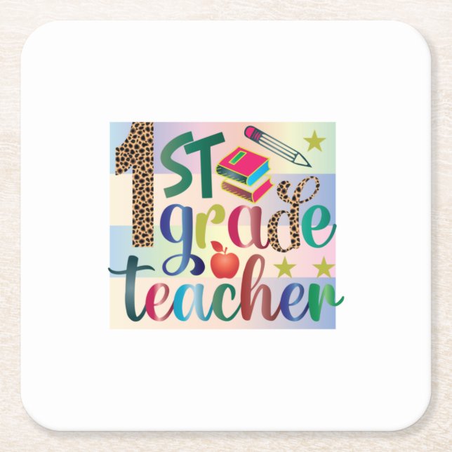 Gifts Teacher | First Grade Teacher Square Paper Coaster (Front)
