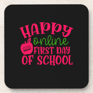 Gifts Teacher Happy Online First Day Of School Beverage Coaster