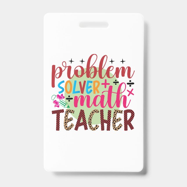 Gifts Teacher | Problem Solver Math Teacher Badge (Front)