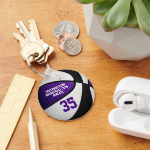 Gifts under 10 for basketball team purple black keychain