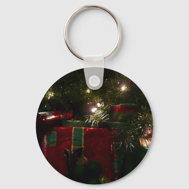 Gifts Under the Tree Christmas Holiday Keychain (Front)