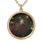 Gifts Under the Tree Christmas Holiday Scene Gold Plated Necklace