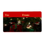 Gifts Under the Tree Christmas Holiday Scene Label