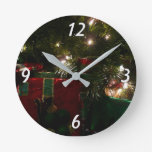 Gifts Under the Tree Christmas Holiday Scene Round Clock