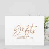 "Gifts" Wedding Sign | Stylish Copper Lettered (Standing Front)