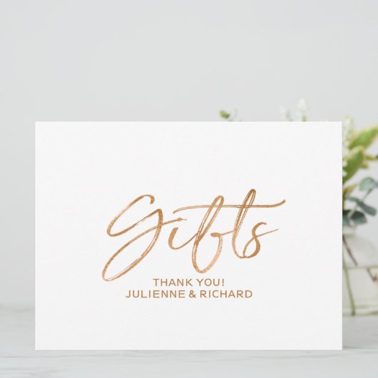 "Gifts" Wedding Sign | Stylish Copper Lettered (Standing Front)
