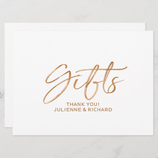 "Gifts" Wedding Sign | Stylish Copper Lettered (Front/Back)