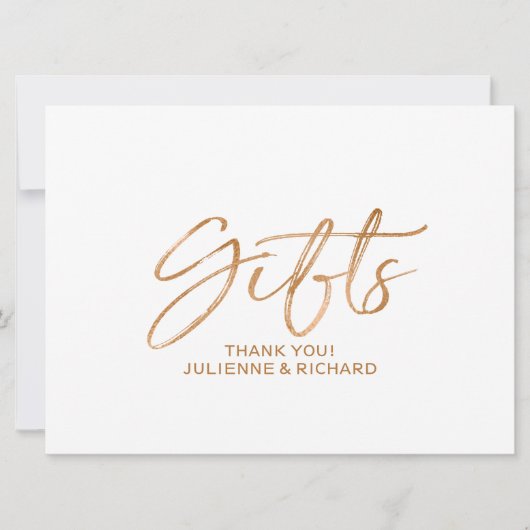 "Gifts" Wedding Sign | Stylish Copper Lettered (Front)