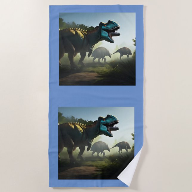 Giganotosaurus Dinosaurs Prowling, Beach Towel (Front)