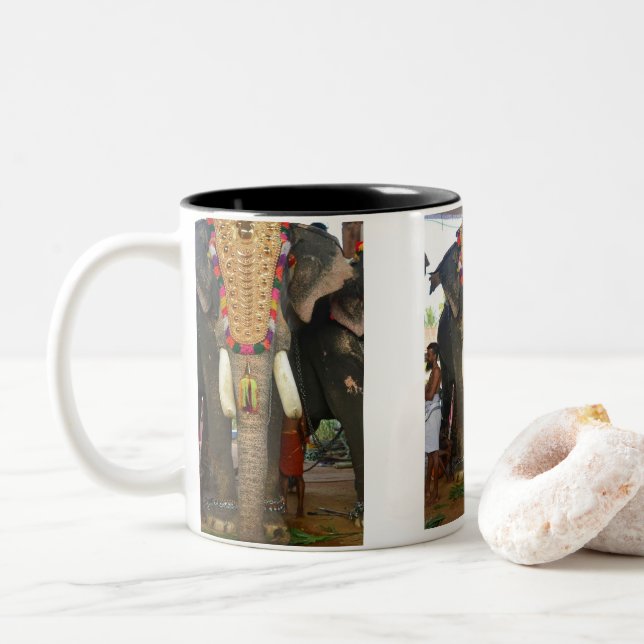 gigantic elephant Two-Tone coffee mug (With Donut)