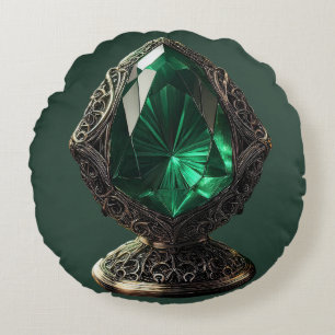 Gigantic Emerald In Sterling Silver Pedestal Round Pillow