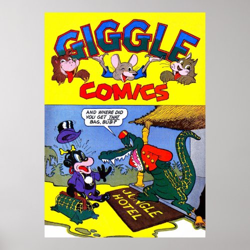  Giggle Crocodile Alligator Animal Vintage Comics  Poster
